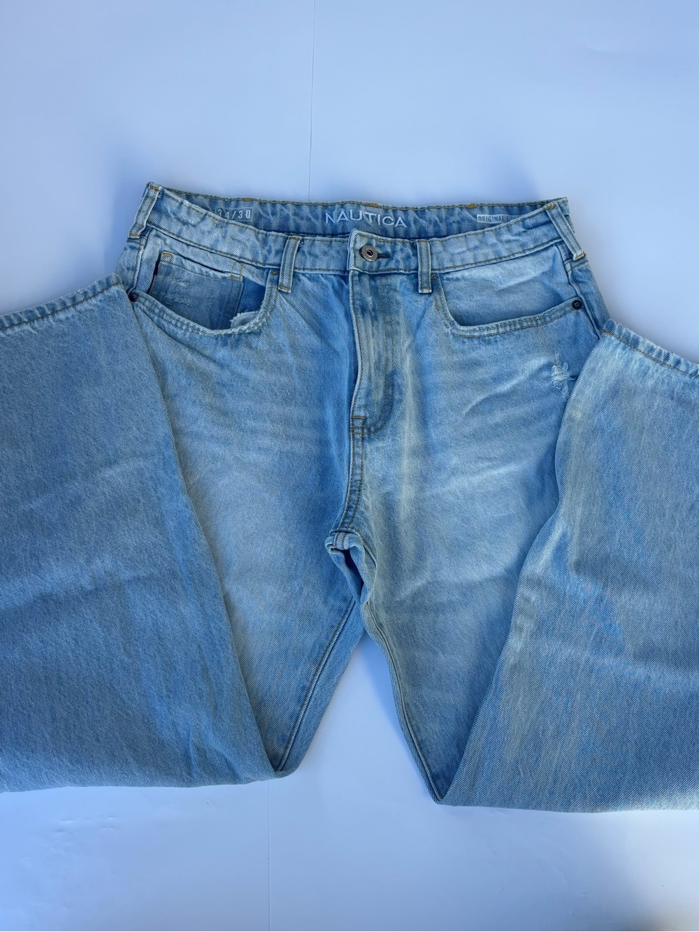 Nautica Light Wash Distressed Baggy Jeans Men's 34x30